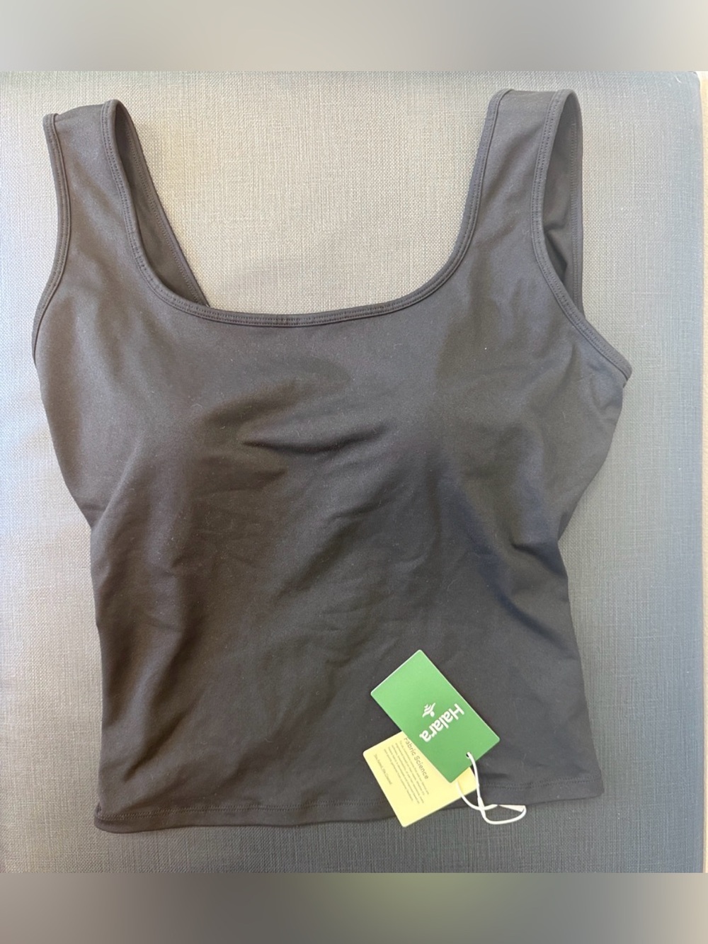 Halara black performance fitted sports bra top square neckline sz lg nwt